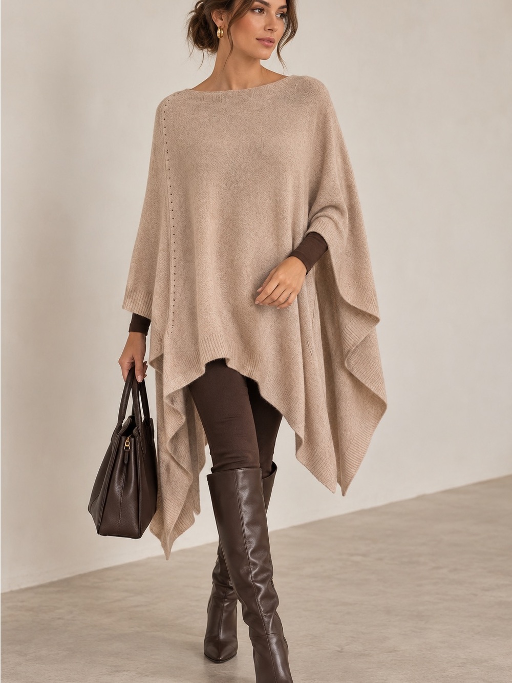 C by Bloomingdale’s Cashmere Beige Asymmetrical Poncho One Size NWOT